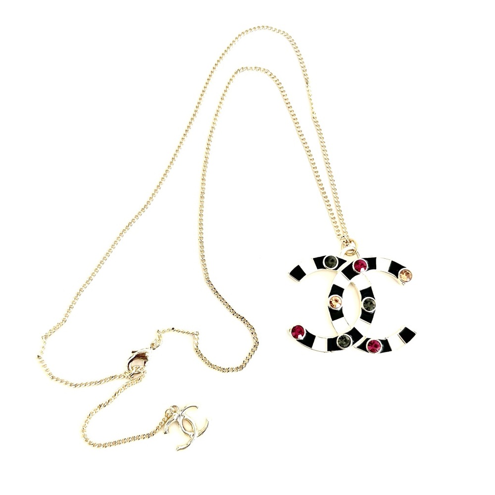 🌟 SALE $65 🌟 Classic Multi Colour Rhinestone Gold Plated Enamel CC Necklace